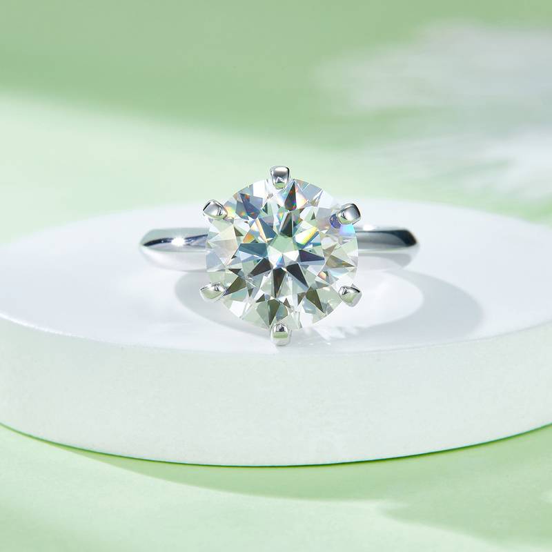 光臂T家六爪S925银镀白金MoissaniteWomen's Ring5.0ctD级